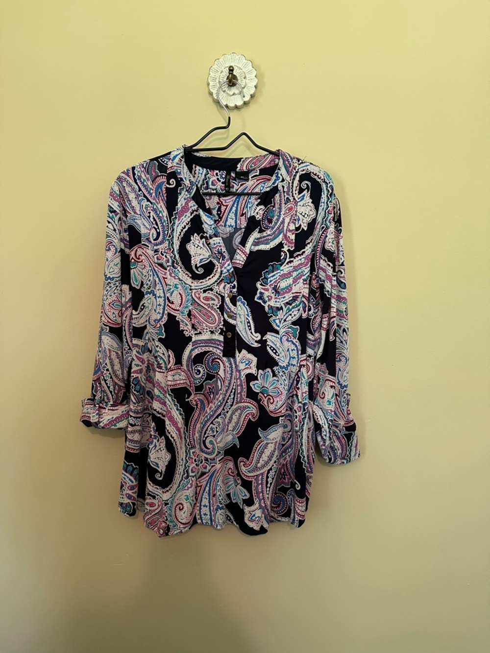new directions Navy Paisley Button-Front Tunic with Pink and Light Blue Accents